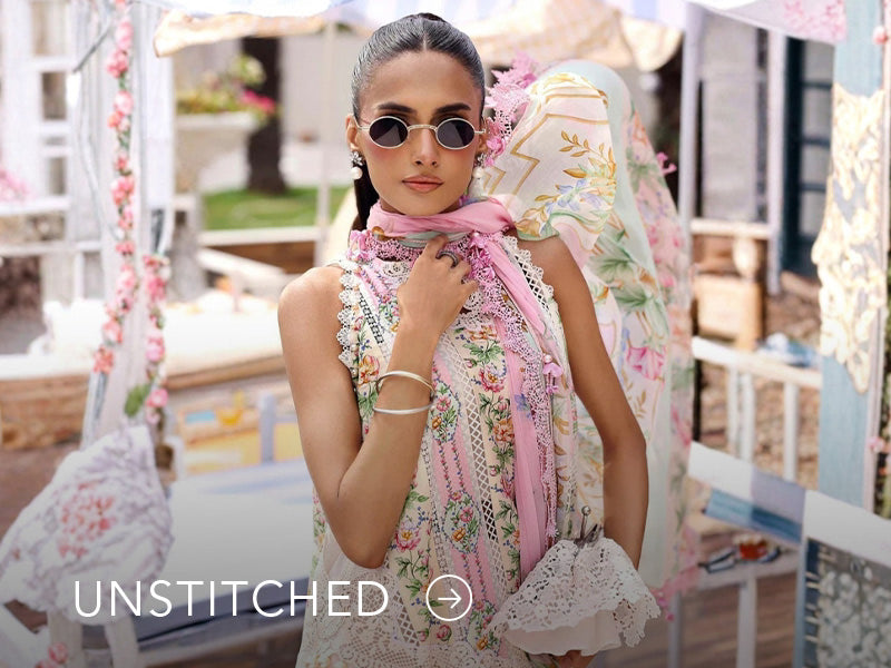 A banner on Nainpreet featuring embroidered unstitched ensembles with vibrant detailing and soft contrast.