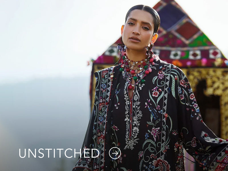 A banner on Nainpreet featuring embroidered unstitched ensembles with vibrant detailing and soft contrast.