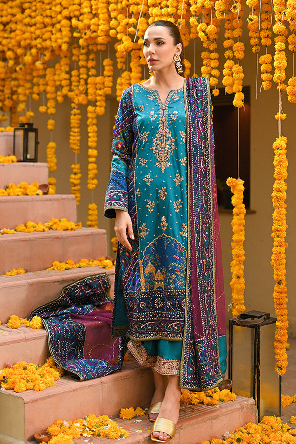 Amaltaas '24 - Halia Teal Block Printed Kurta, Izaar Dupatta