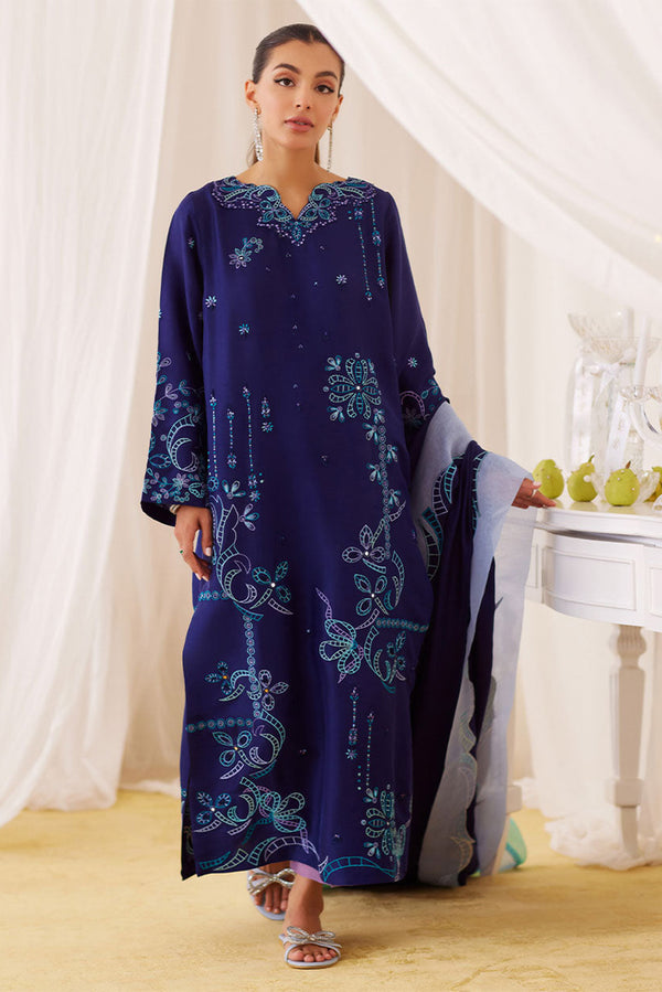 Lea Fall'24 - Nada Ink Blue Embroidered Shirt And Dupatta