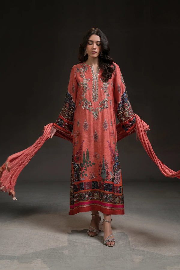 Glitz '24 - Coral Pink Long Kurta Set (D-11)