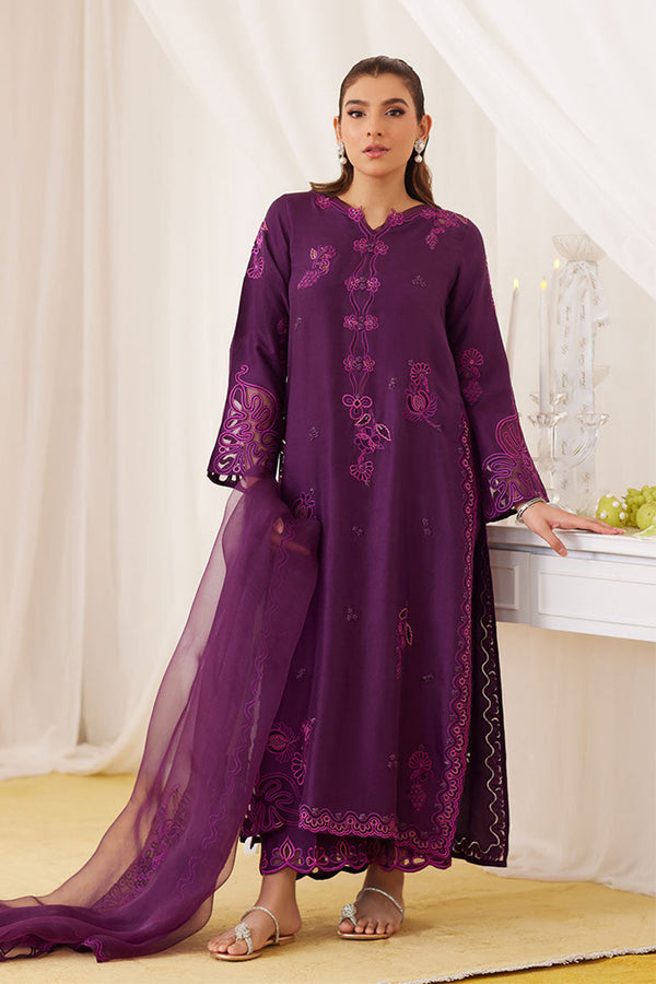 Lea Fall'24 - Teo Eggplant Embroidered Shirt And Dupatta