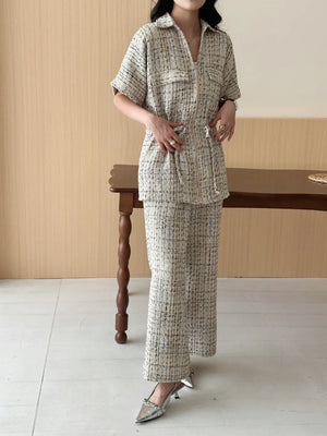 New in '25 - Pera White Chequered Knit Suit