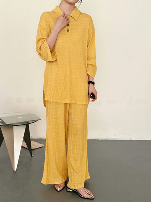 New Arrivals '26 - Gigi Textured Summer Co ord Burnt Yellow | HS-1432