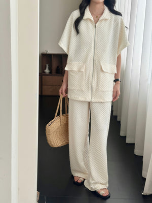 Spring Summer - Naira Pearl Textured Suit with Zipper | HS-1239