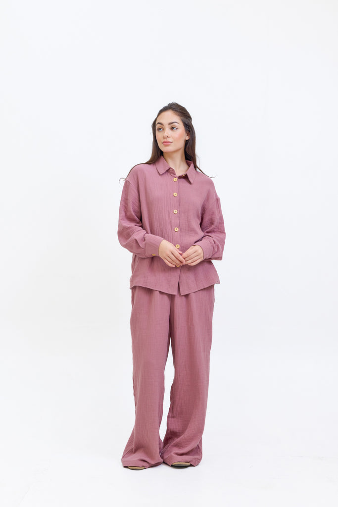 Hassal Spring Summer 24 - Lola Rose Pink Two Piece Textured Muslin Suit