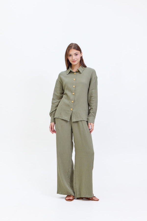 Spring Summer 24 - Lola Two Piece Olive Textured Muslin Suit