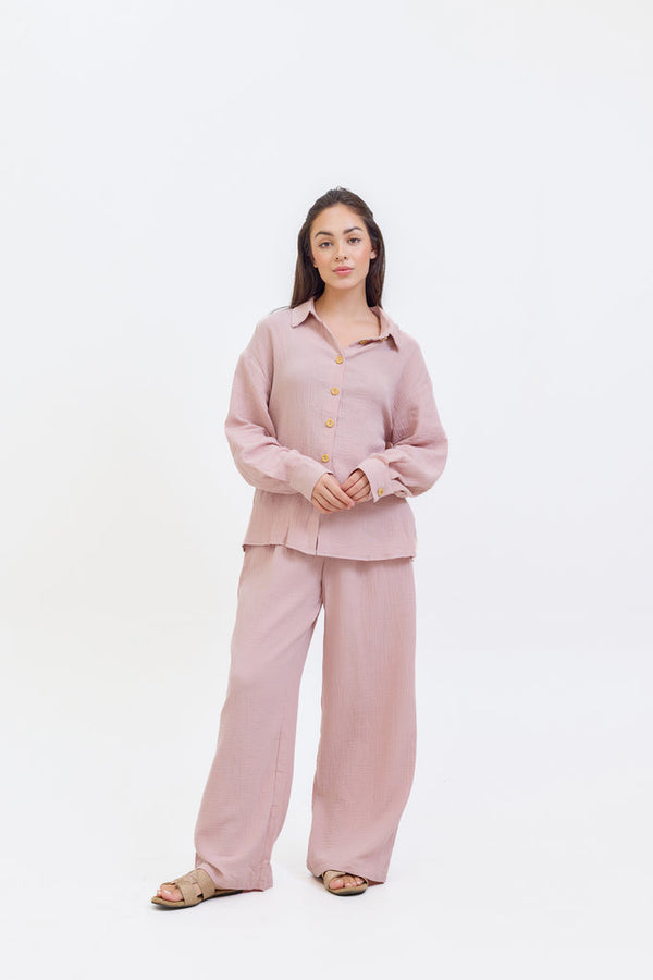 Spring Summer 24 - Lola Tea Pink Two Piece Textured Muslin Suit