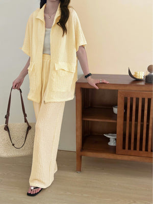 Spring Summer - Roohi Yellow Textured suit with Full Zipper | HS-1241