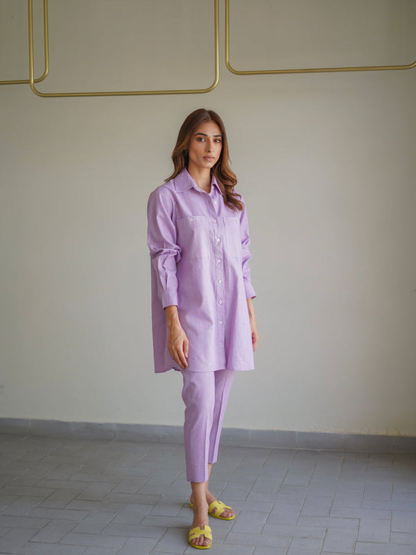 Lilac Collared Linen Set (RTS)