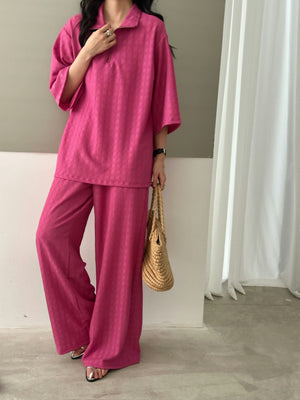 Spring Summer - Raha Fuchsia Textured Suit with Zipper | HS-1244