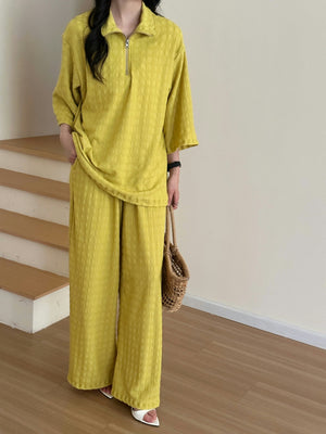 Spring Summer - Raha Marigold Textured Suit with Zipper | HS-1245
