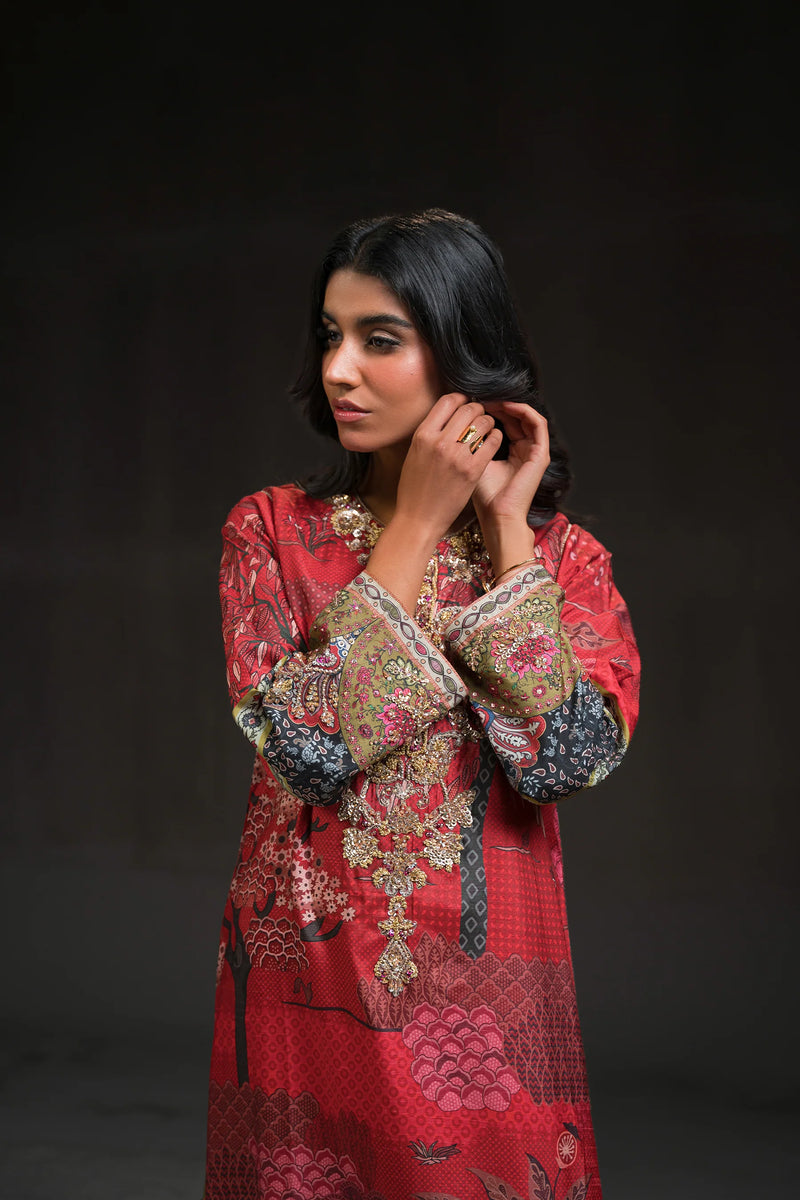 Ammara Khan Glitz '24 - RED GARDEN STORY KURTA SET (D-13)