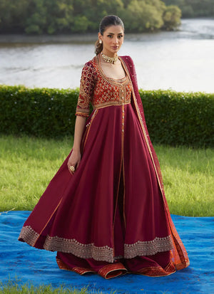 Mayna Festive Luxe Pret '25 - Anarq Crimson Kalidaar And Dupatta