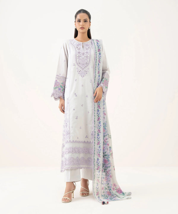 Pre Fall '25 - 3 Piece - Embroidered Fine Cotton Satin Suit 03PESG25V78B