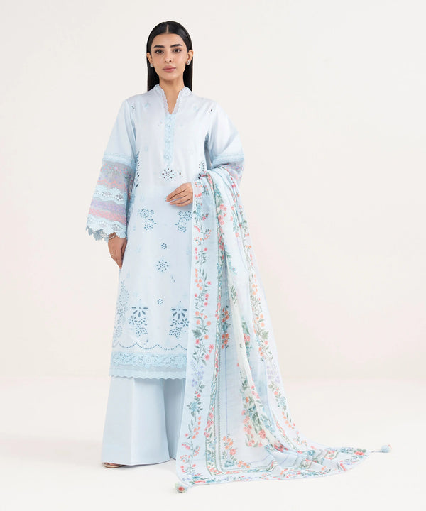 Pre Fall '25 - 3 Piece - Embroidered Fine Cotton Satin Suit 03PESG25V77B