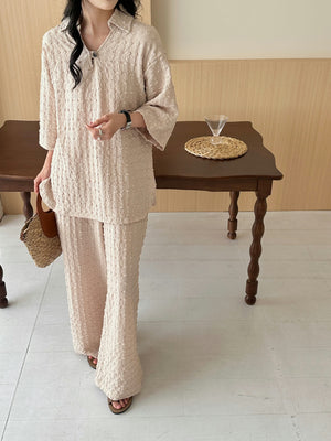 Spring Summer - Zaira Oatmilk Textured Suit | HS-1271