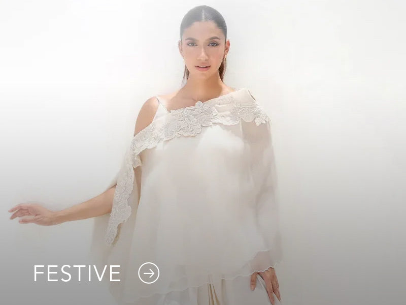 A banner for the festive collection on Nainpreet, featuring embroidered velvet and celebratory accents.