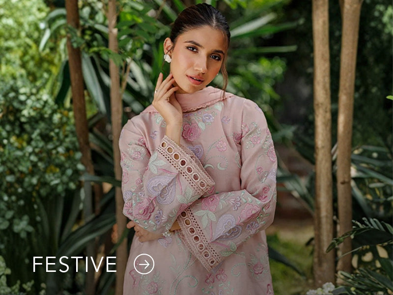 A banner for the festive collection on Nainpreet, featuring embroidered velvet and celebratory accents.