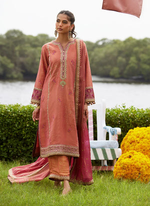 Mayna Festive Luxe Pret '25 - Rivaaz Coral Shirt And Dupatta