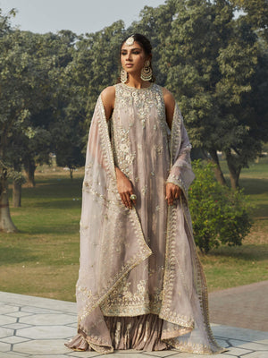 Bridal Couture - Side Slit Dress W/ Crushed Inner & Dupatta