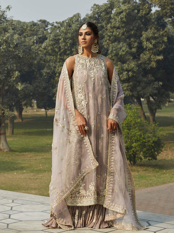 Bridal Couture - Side Slit Dress W/ Crushed Inner & Dupatta