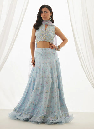 Luxe Pret '25 - Zyla Sky Blue Choli, Lehenga And Dupatta