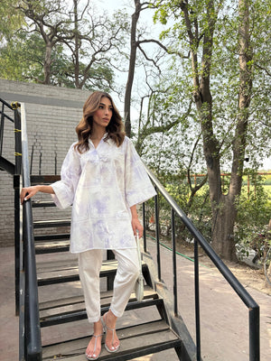 Purple Tie & Dye Chickenkari Toby Tunic with Skinny Shalwar