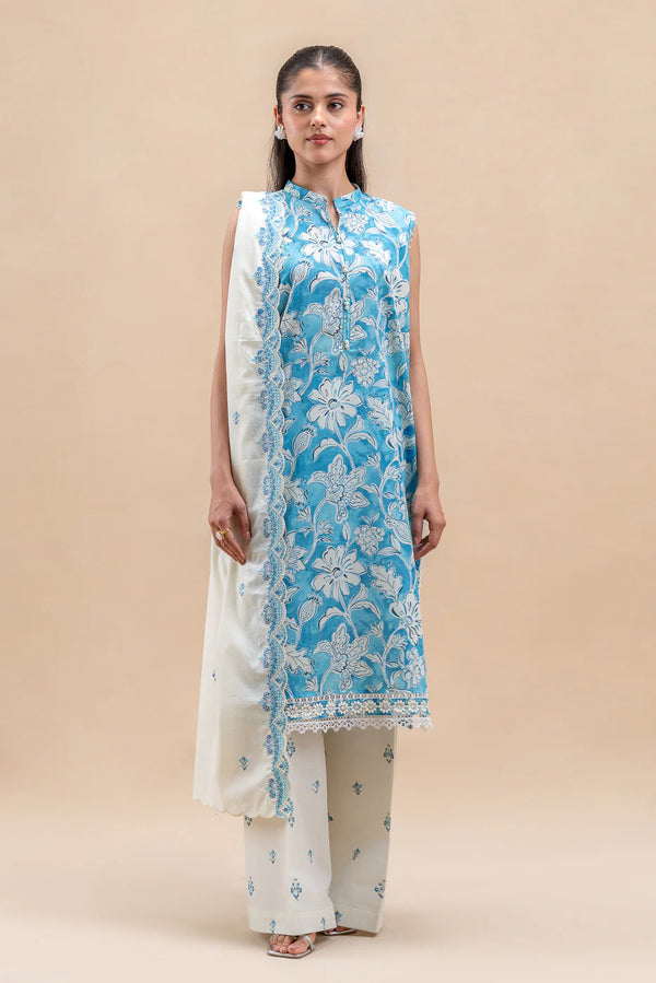 Unstitched Summer interlude'25 - 3 PIECE EMBROIDERED LAWN SUIT-CERULEAN HAZE