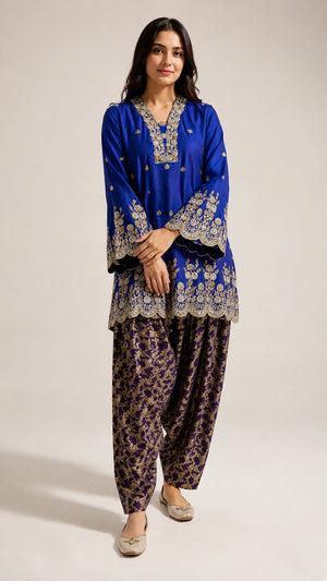 Blue Embellished Bias Cut with Farshi Shalwar (RTS)