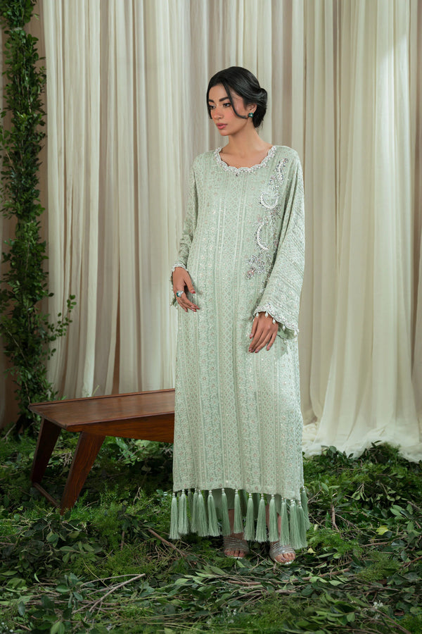 Sia'25 - Mint Chikankari Tassle Kaftan (D-08)