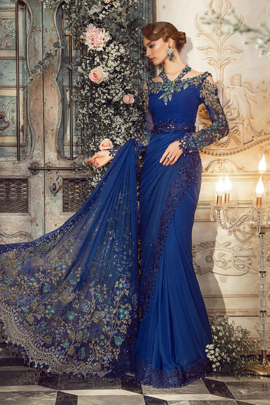 Cobalt Blue Color Chiffon Designer Saree - ClickOnBazar