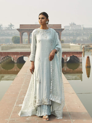 Bridal Couture - Side Slit Dress W/ Crushed Inner & Dupatta