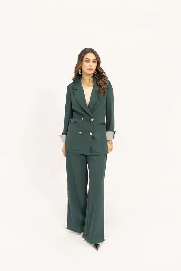 Spring Summer 24 - Aiyla Dark Green Golde Button Double Brested Suit