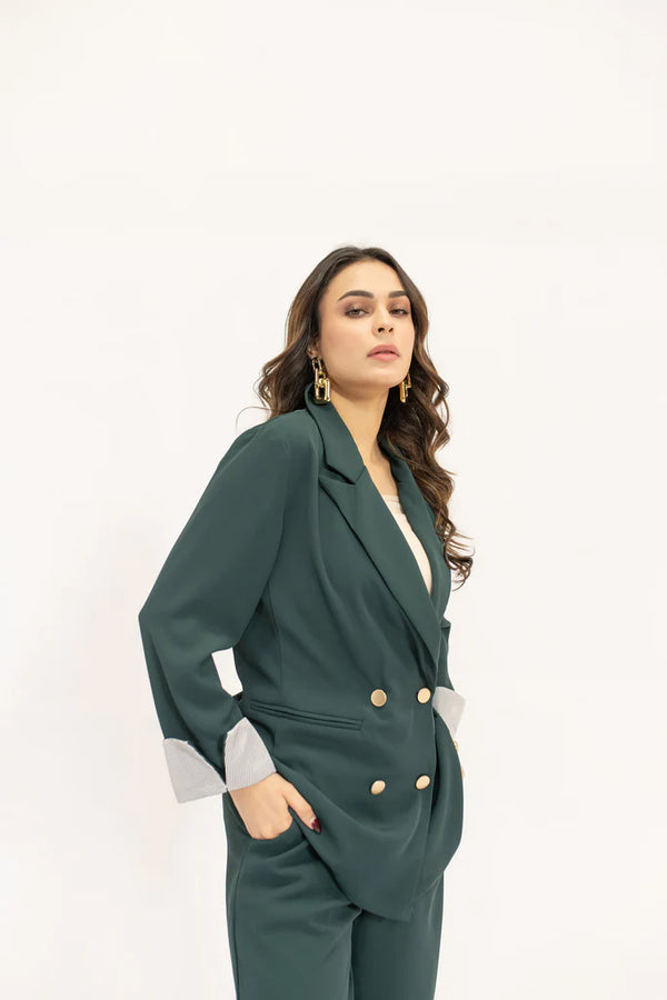 Hassal Spring Summer 24 - Aiyla Dark Green Golde Button Double Brested Suit