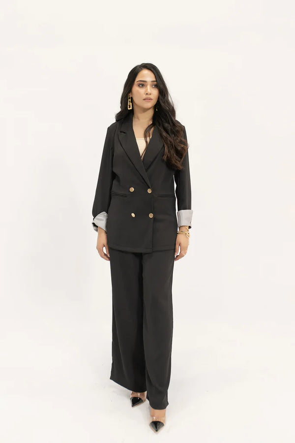 Hassal Spring Summer 24 - Aiyla Black Golden Button Double Brested Suit
