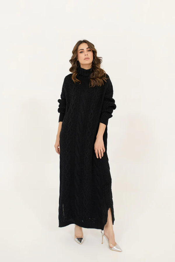 Autumn Winter '23 - Rosy Cable Knit Black Dress