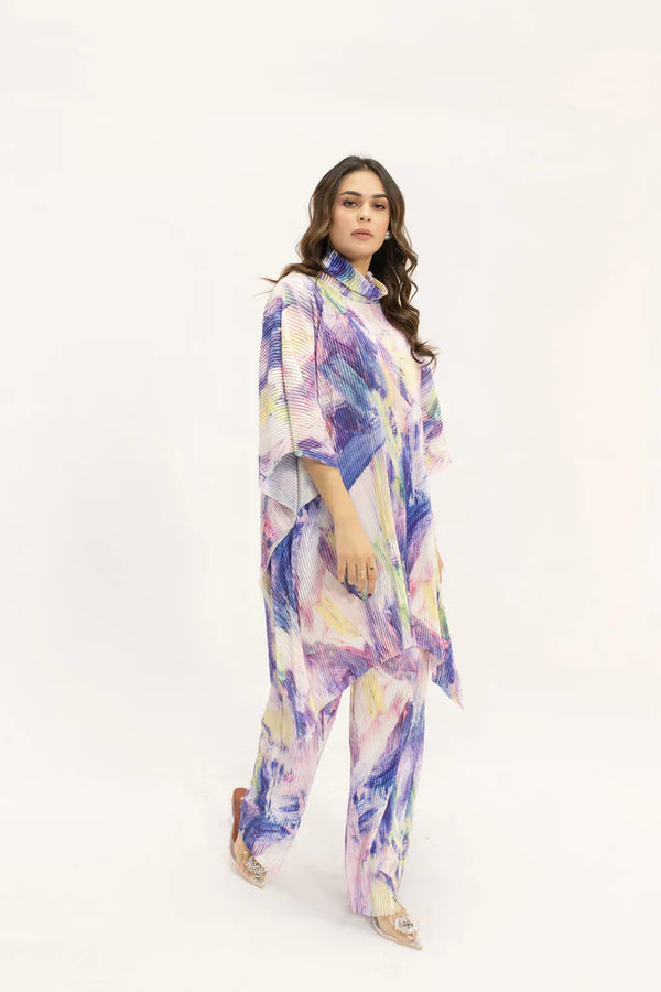 Spring Summer 24 - Nazik Purple/Pink Wasted Poncho Pleated Suit