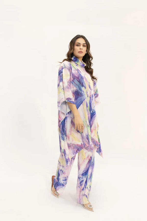 Hassal Spring Summer 24 - Nazik Purple/Pink Wasted Poncho Pleated Suit