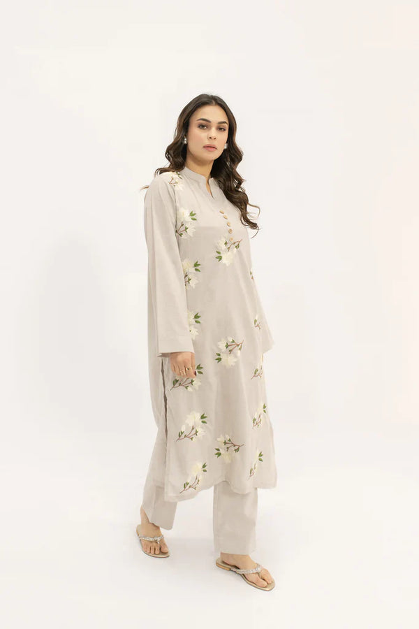 Spring Summer 24 - Nermin Light Grey Suit With Floral Embroidery