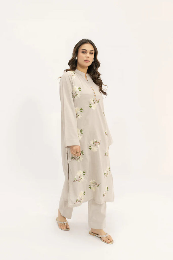 Hassal Spring Summer 24 - Nermin Light Grey Suit With Floral Embroidery