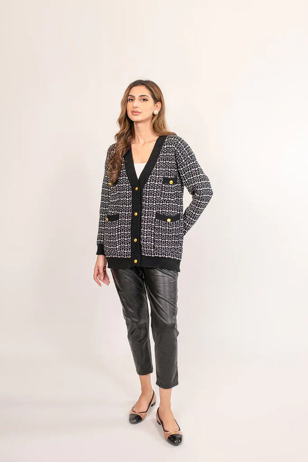 Autumn Winter '23 - Hulya Black Checkered Sweater