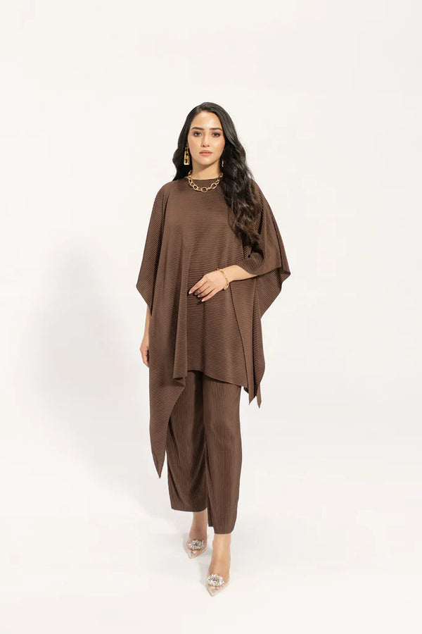 Spring Summer 24 - Kiraz Brown Asymmetrical Pleated Suit