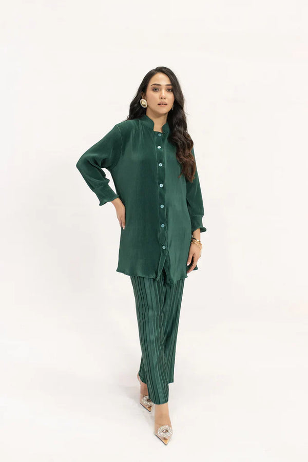 Spring Summer 24 - Serap Dark Green Contrast Pleated Suit