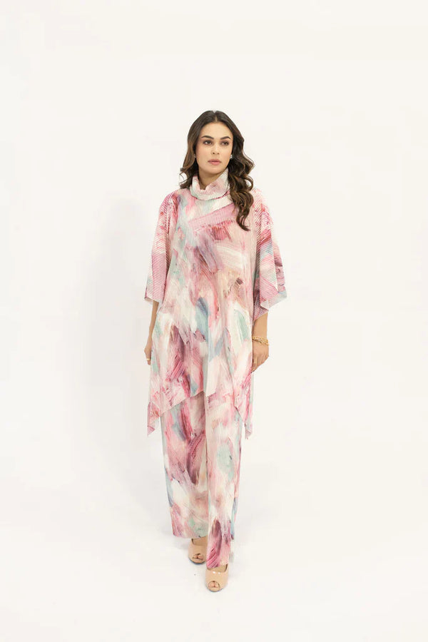 Spring Summer 24 - Nazik Pink On Pink Wasted Poncho Pleated Suit