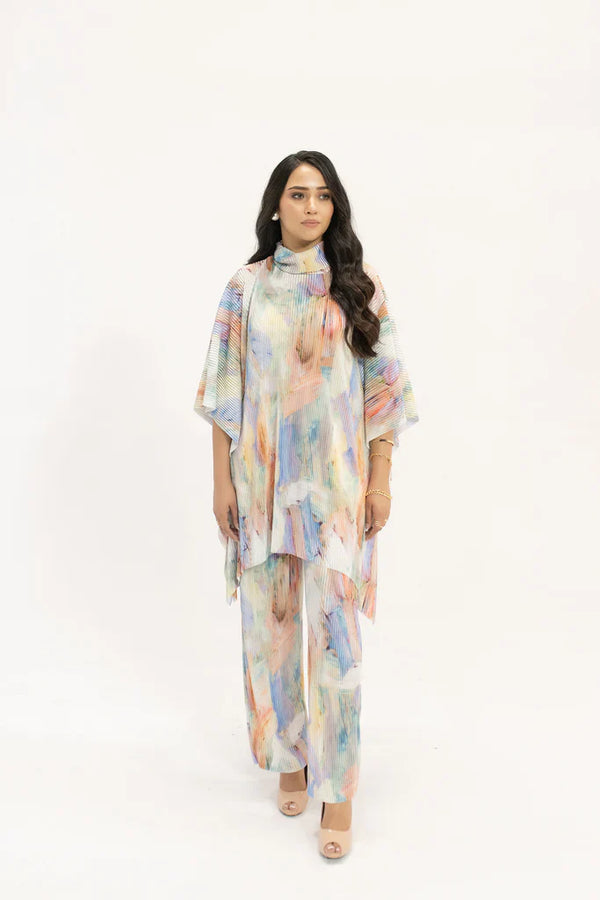 Spring Summer 24 - Nazik Blue /Pink Wasted Poncho Pleated Suit