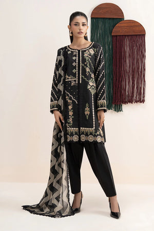 Desi Summer Pie '26 - 3 Piece Embroidered Dobby Lawn Suit | DWA2604-ESM-Black