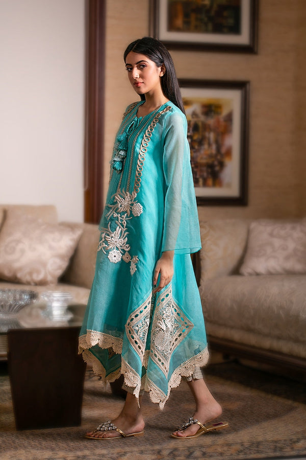 Daalia Kurta - Blue Paon