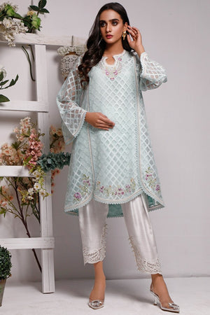 Casual Pret - Embroidered Self Embossed Organza Shirt