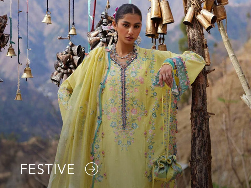 A banner for the festive collection on Nainpreet, featuring embroidered velvet and celebratory accents.